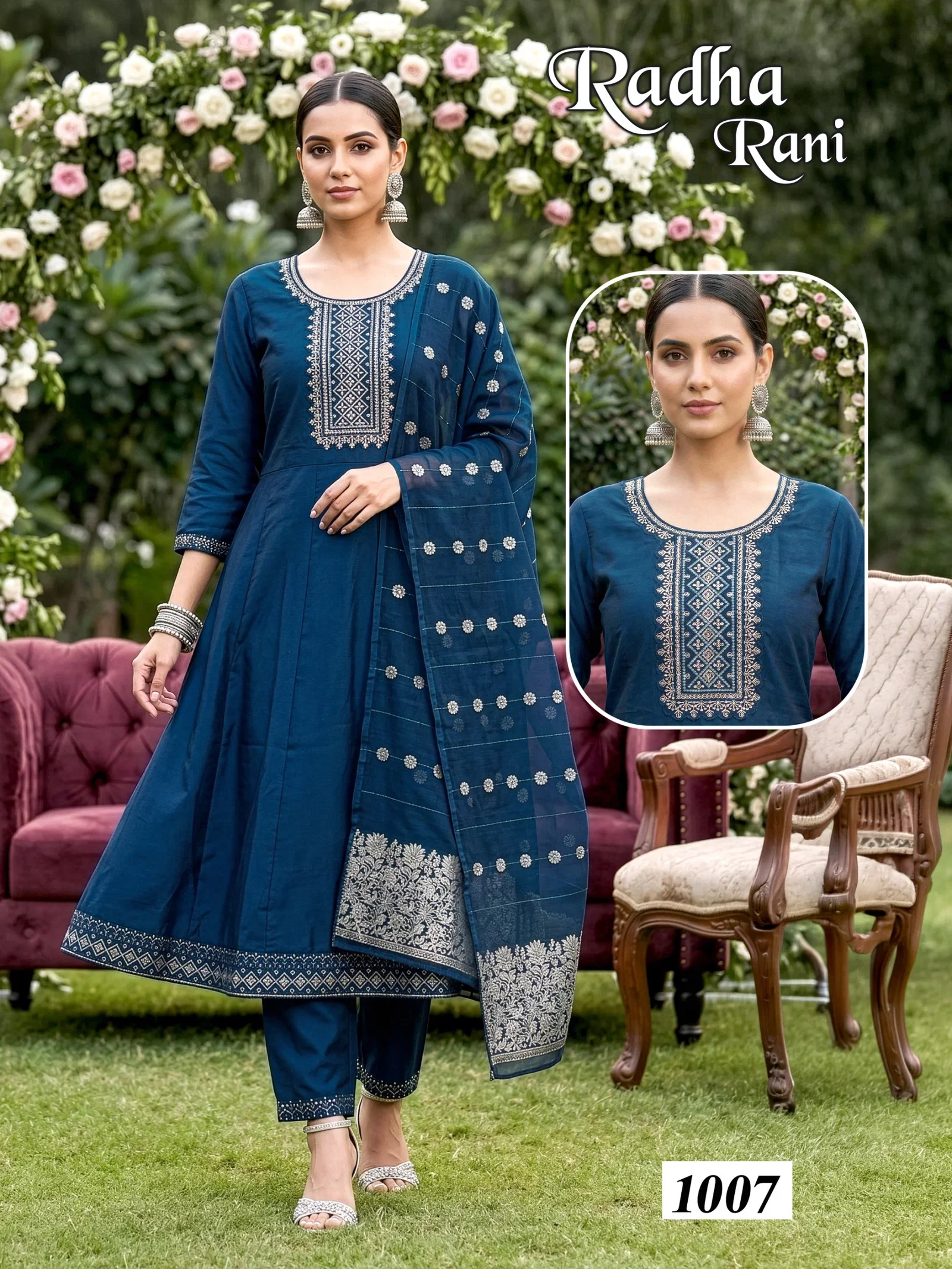 Radha Rani D No 1001 To 08 Roman Silk Kurti With Bottom Dupatta