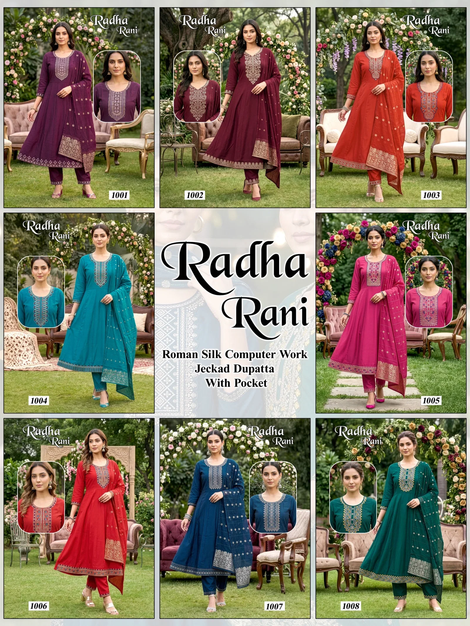 Radha Rani D No 1001 To 08 Roman Silk Kurti With Bottom Dupatta
