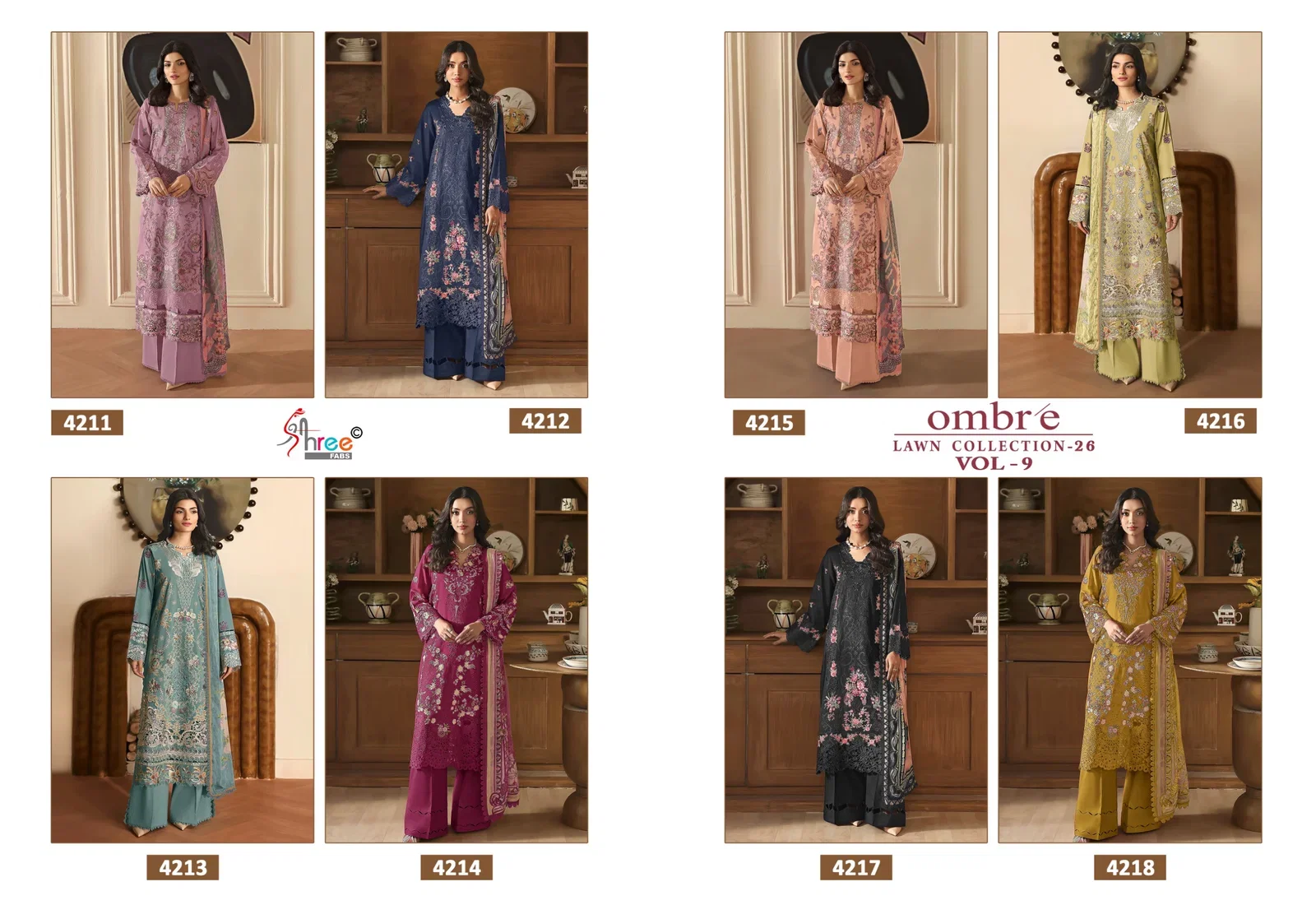 Shree Ombre Lawn Collection 26 Vol 9 Cotton Dupatta Cotton Embroidered Pakistani Salwar Kameez