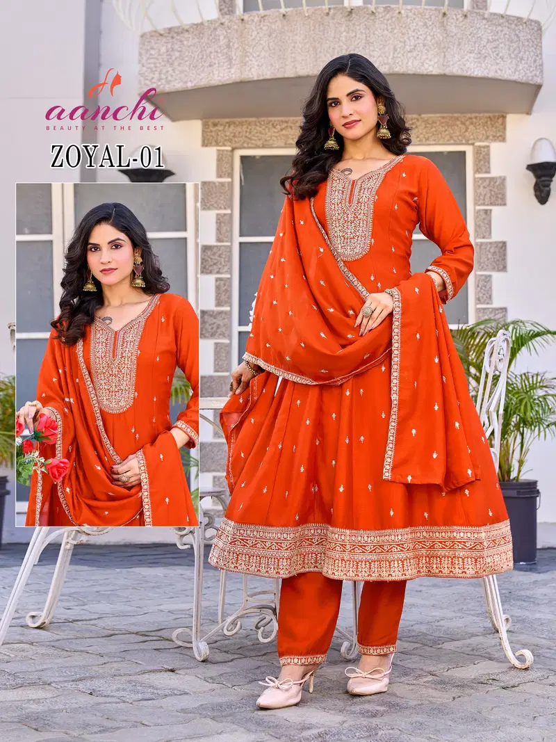 Aanchi Zoyal Vichitra Silk Embroidered Kurti With Bottom Dupatta
