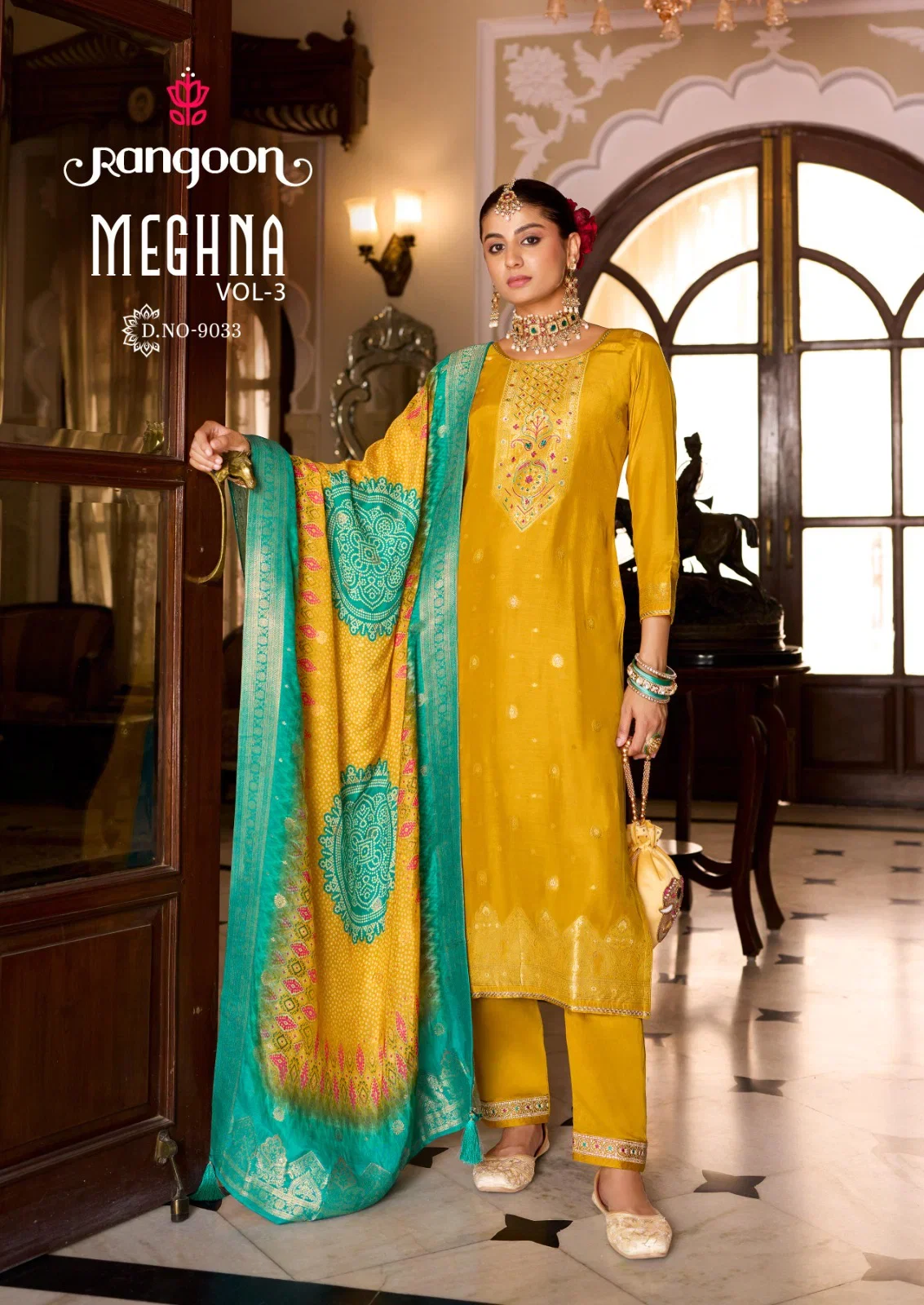 Rangoon Meghan Vol 3 Jacquard With Khatli Handworked Kurti With Bottom Dupatta