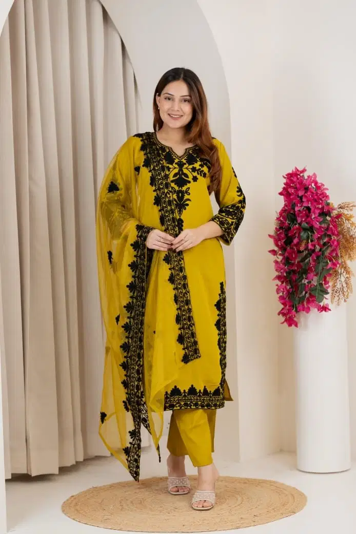Naisha K 821 Roman Silk Thread Worked Kurti With Bottom Dupatta