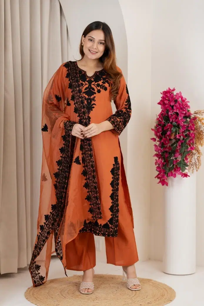 Naisha K 821 Roman Silk Thread Worked Kurti With Bottom Dupatta
