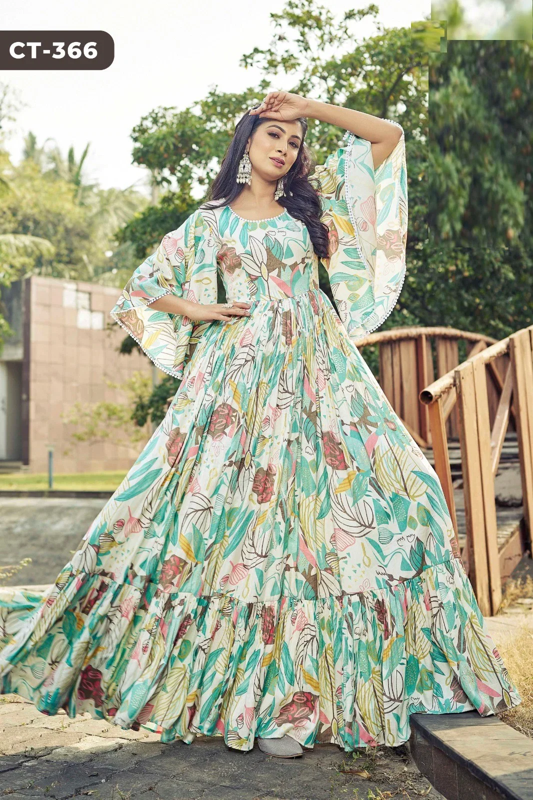 Ctz Jeevika Rayon With Bell Sleeve Printed Gown Collection