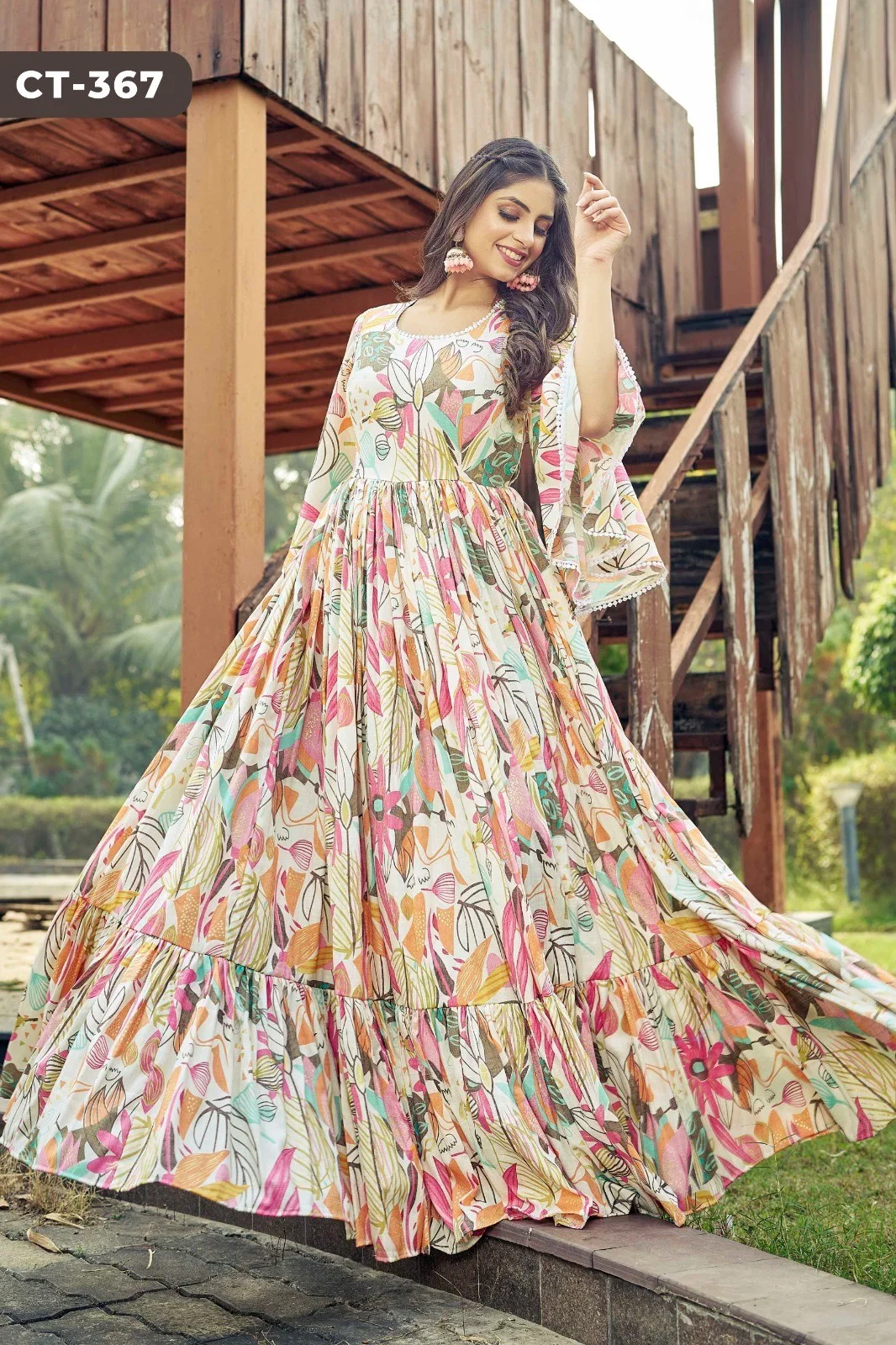Ctz Jeevika Rayon With Bell Sleeve Printed Gown Collection