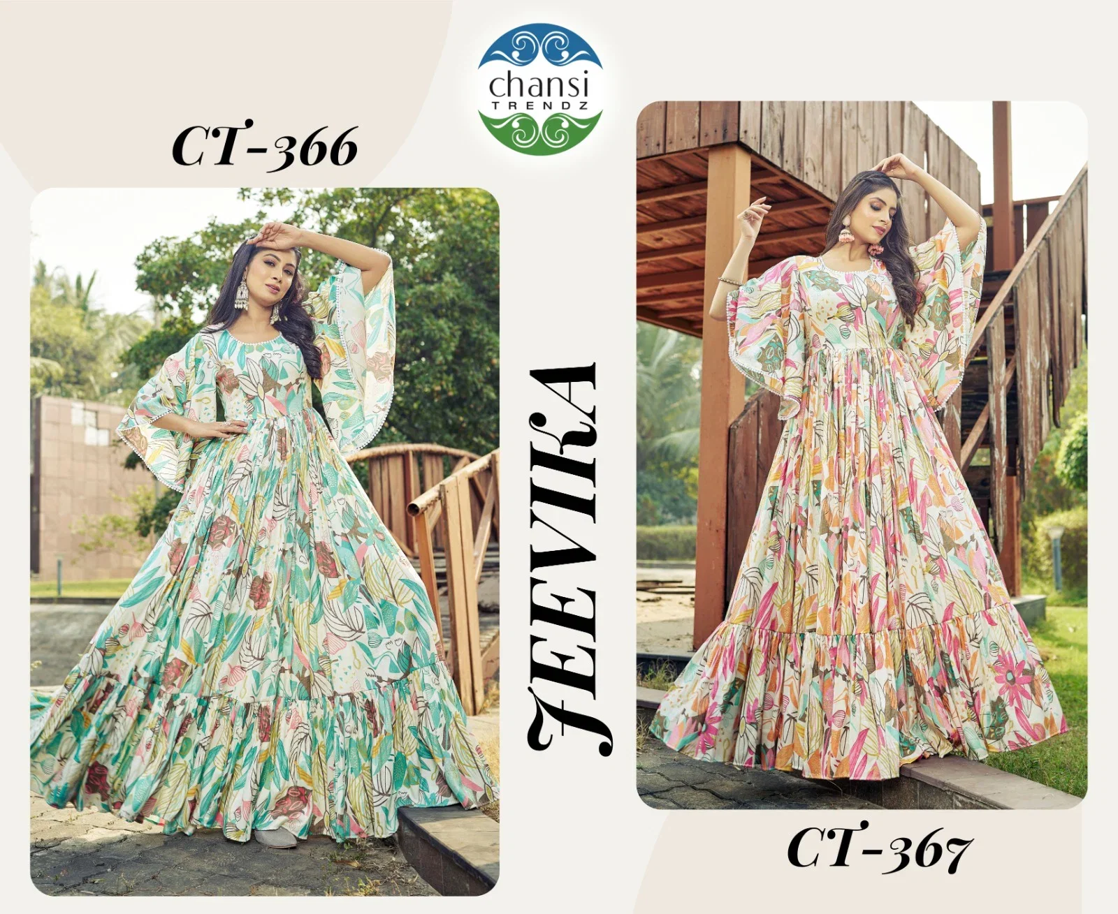 Ctz Jeevika Rayon With Bell Sleeve Printed Gown Collection