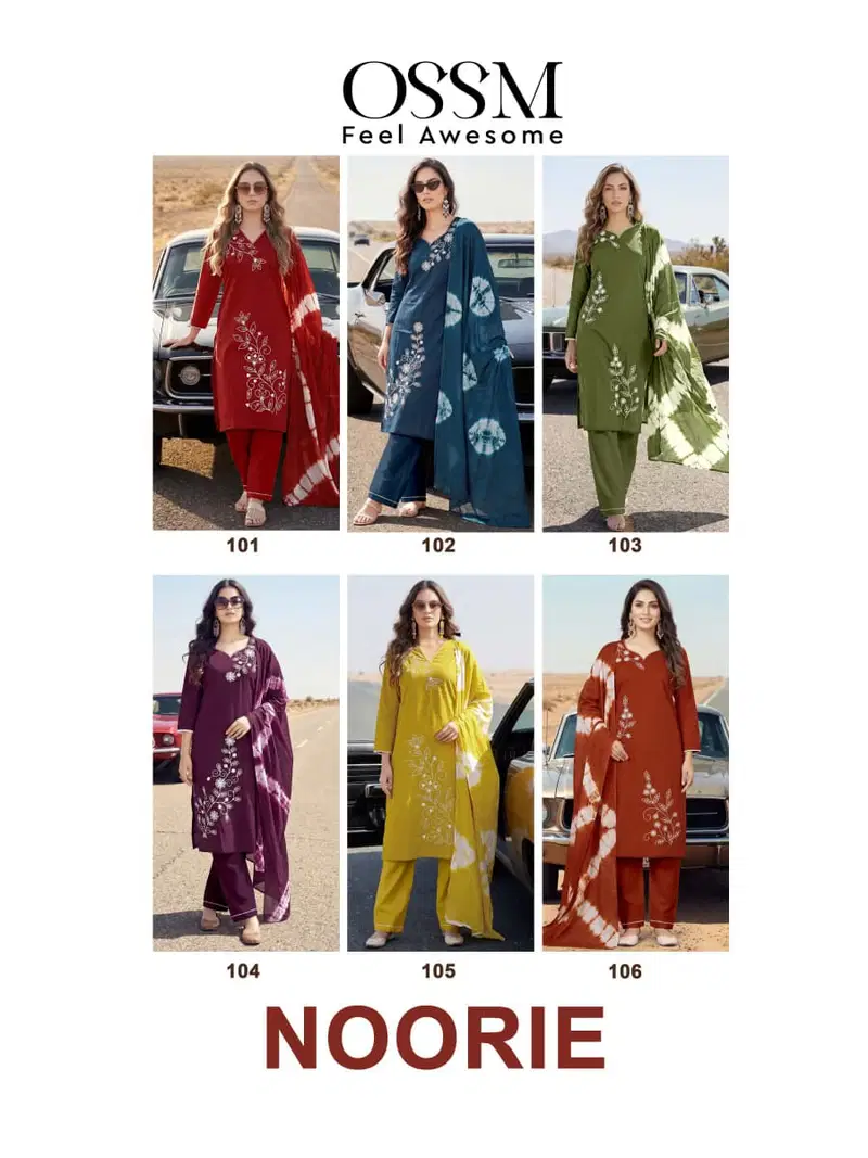Ossm Noorie Dhabu Cotton Embroidery Worked Kurti With Bottom Dupatta