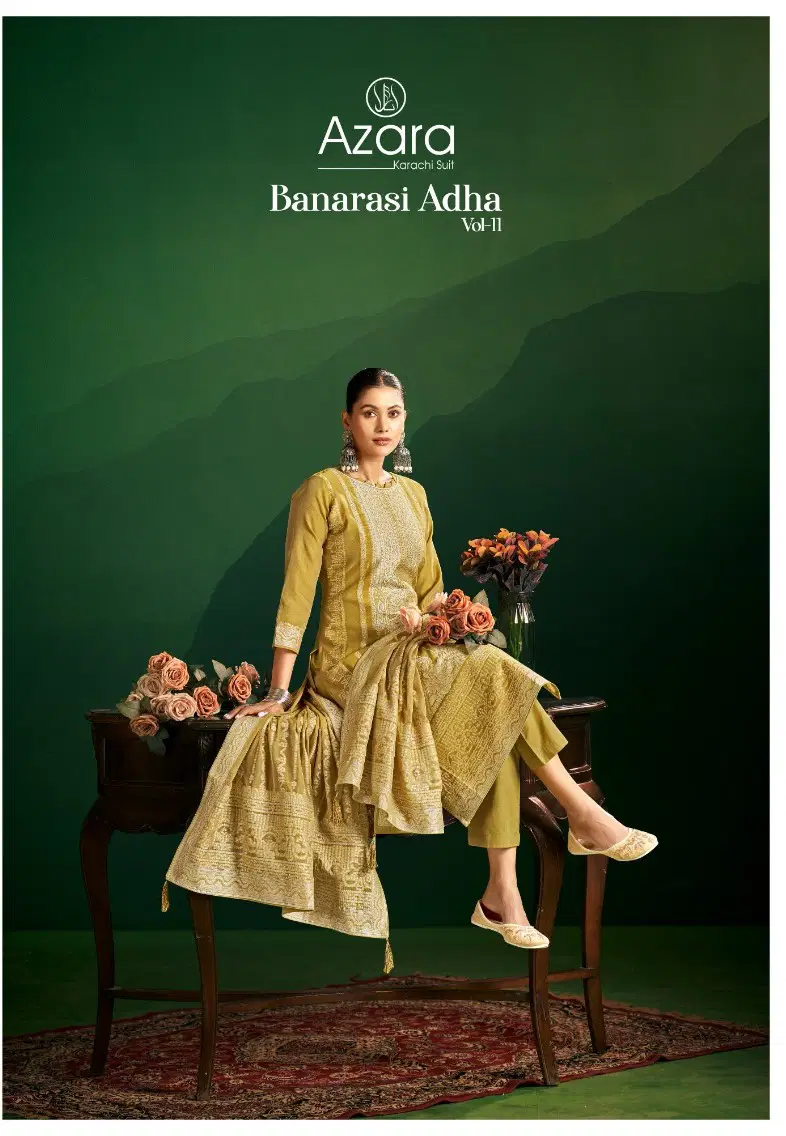 Radhika Azara Banarasi Adha Vol 11 Jam Cotton With Work Dress Material