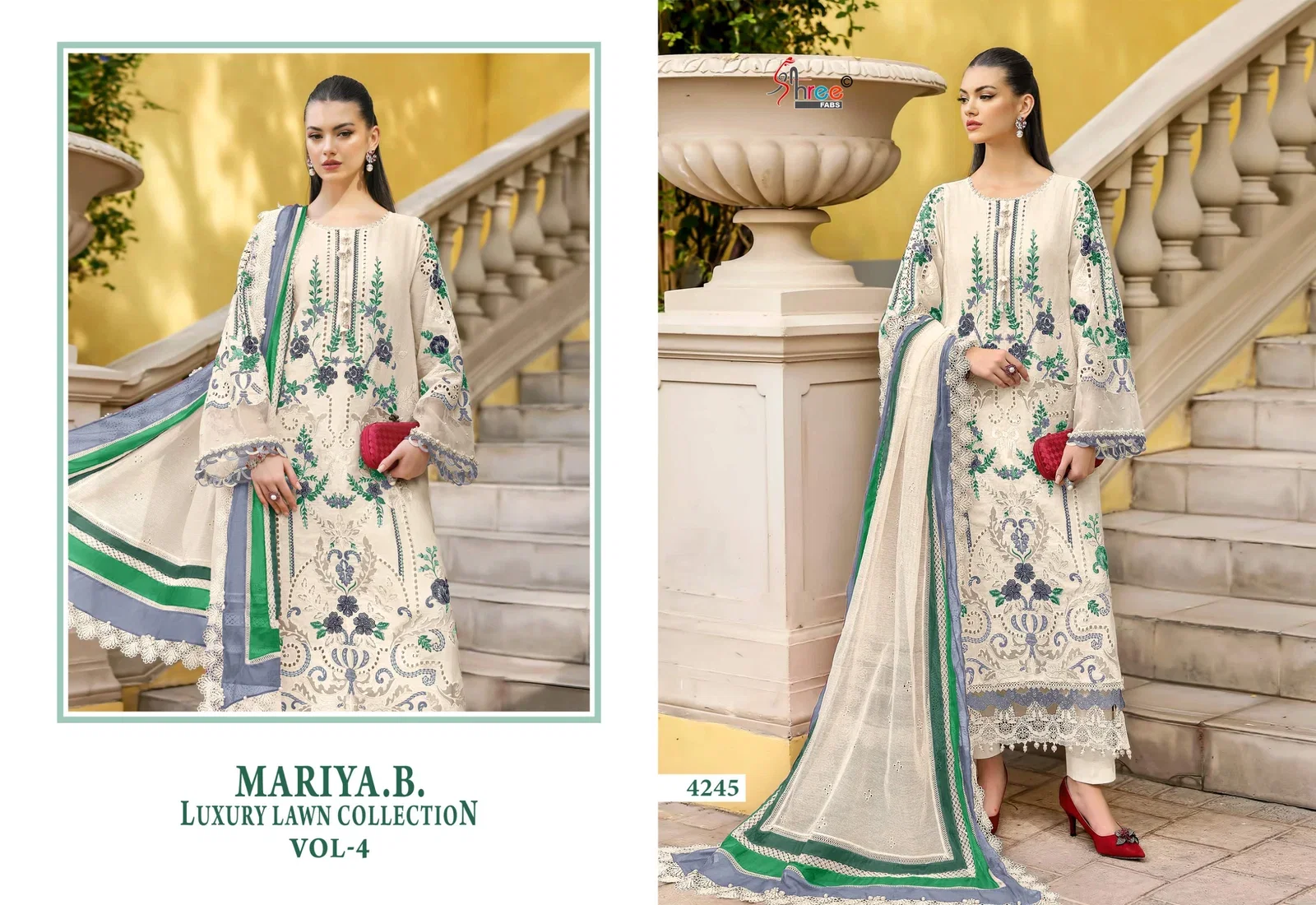 Shree Maria B Luxury Lawn Collection Vol 4 Cotton Dupatta Cotton Embroidered Pakisatni Salwar Kameez