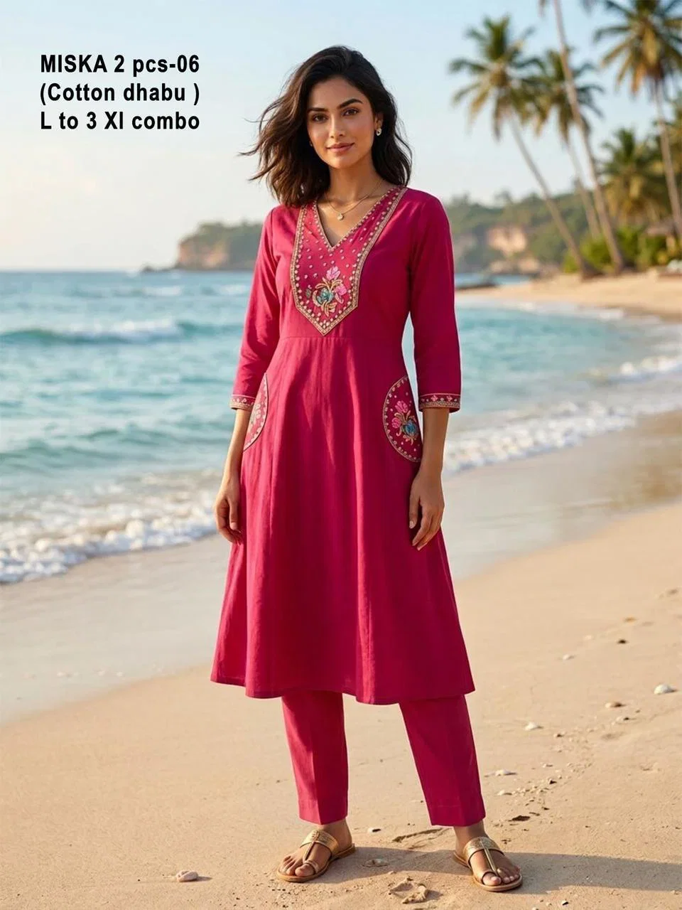De Miska Cotton Dhabu Embroidered Fancy Kurti With Bottom Collection