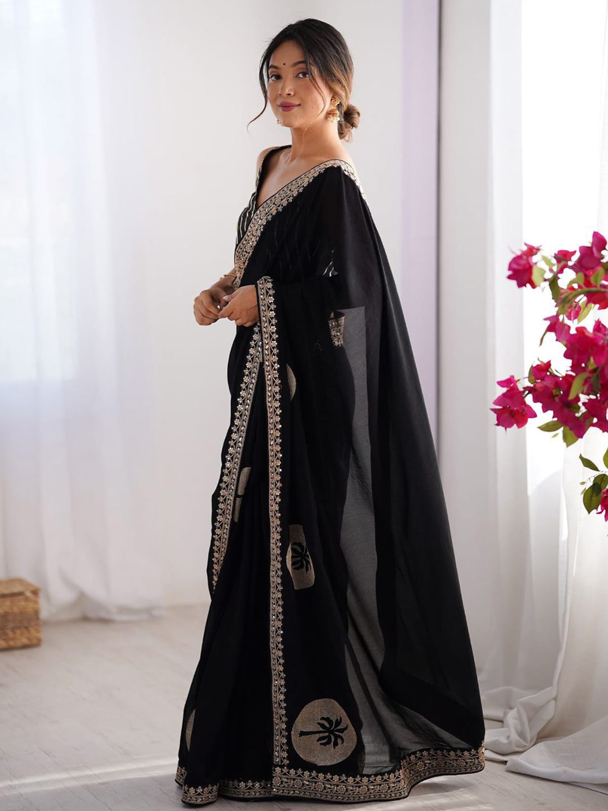 Lekha Dharm Plamy Rangoli Border Embroidery Lace Saree
