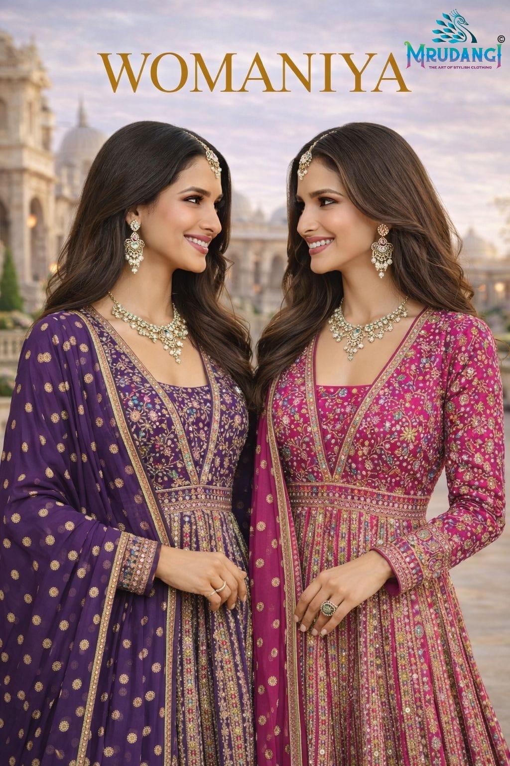 Mrudangi Womeniya Georgette Embroidered Gown With Dupatta Collection