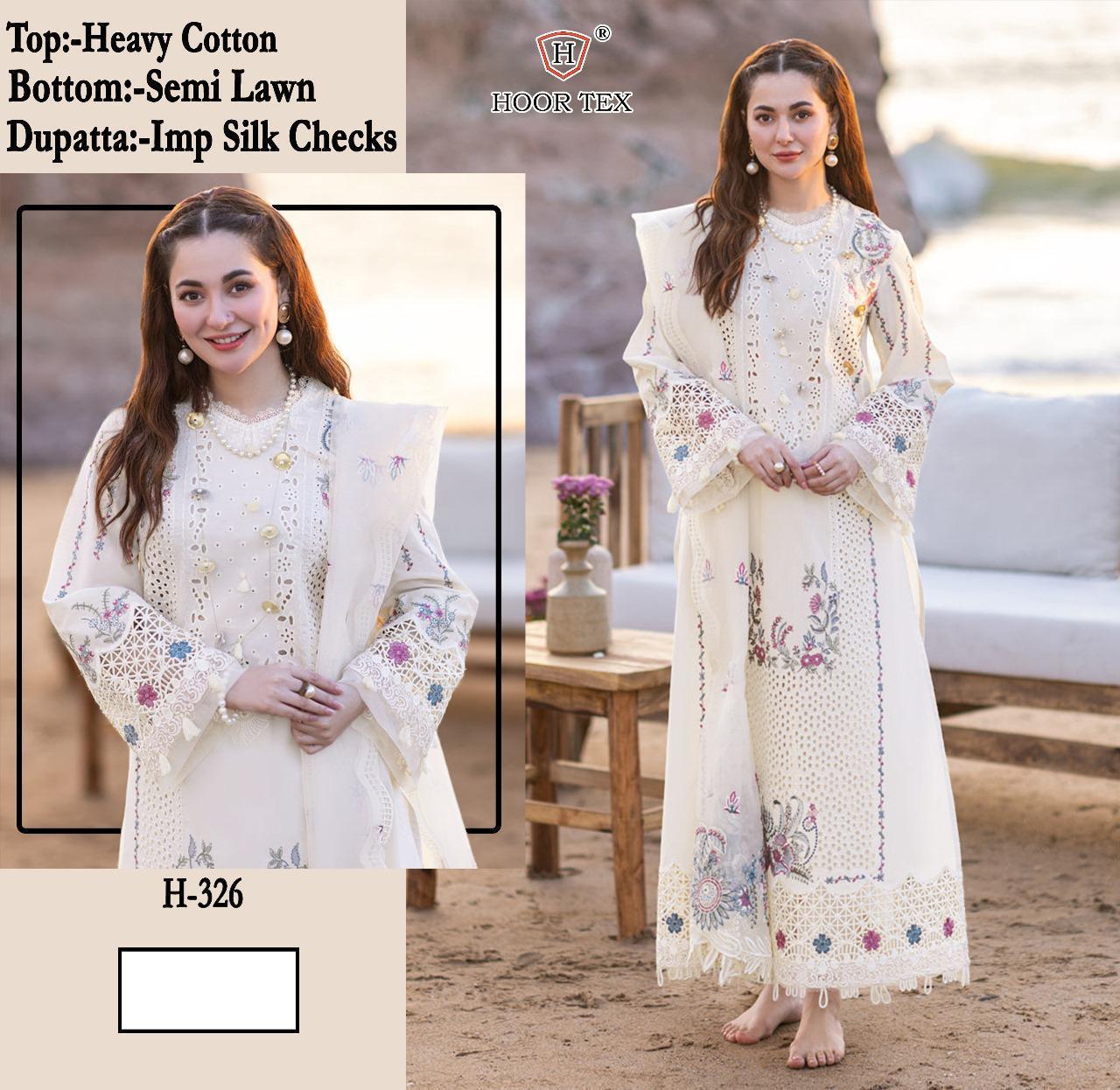 Hoor Tex H 326 Heavy Cotton Kurti With Bottom And Dupatta