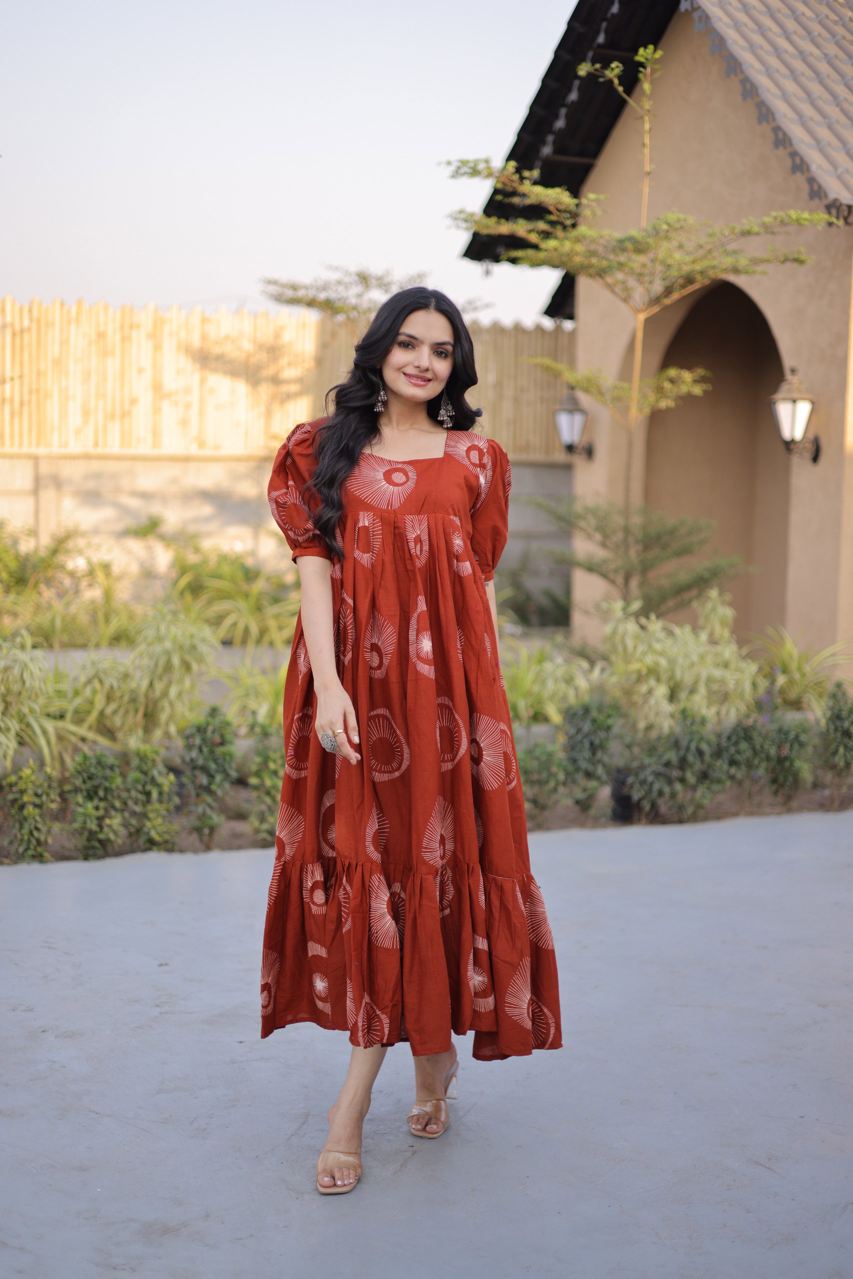 Lekha KA 1249 Cotton Printed Full Flair One Piece Style Beach Wear Kurti