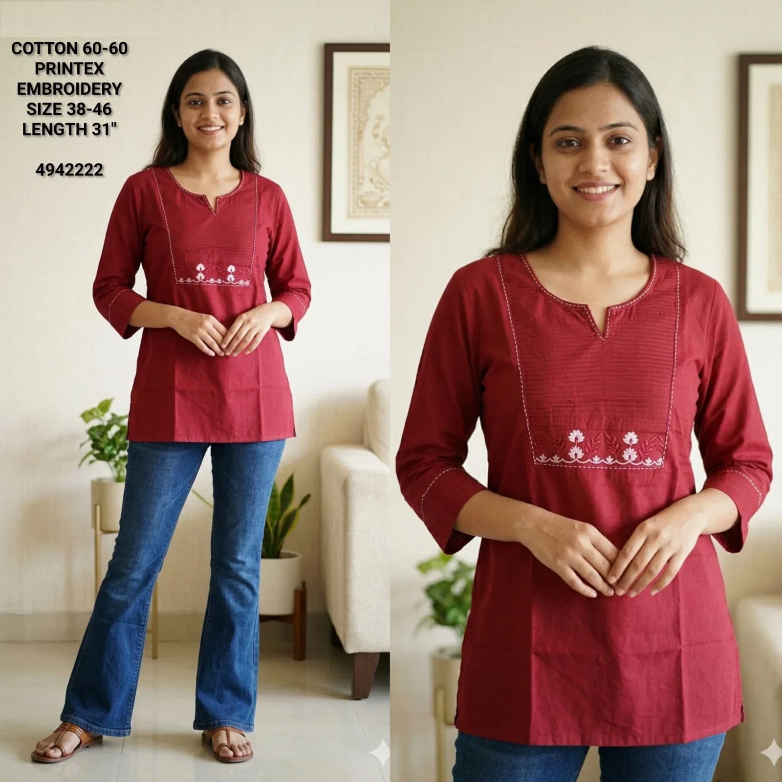 Naisha K 823 Cotton Printex Embroidered Short Top Collection