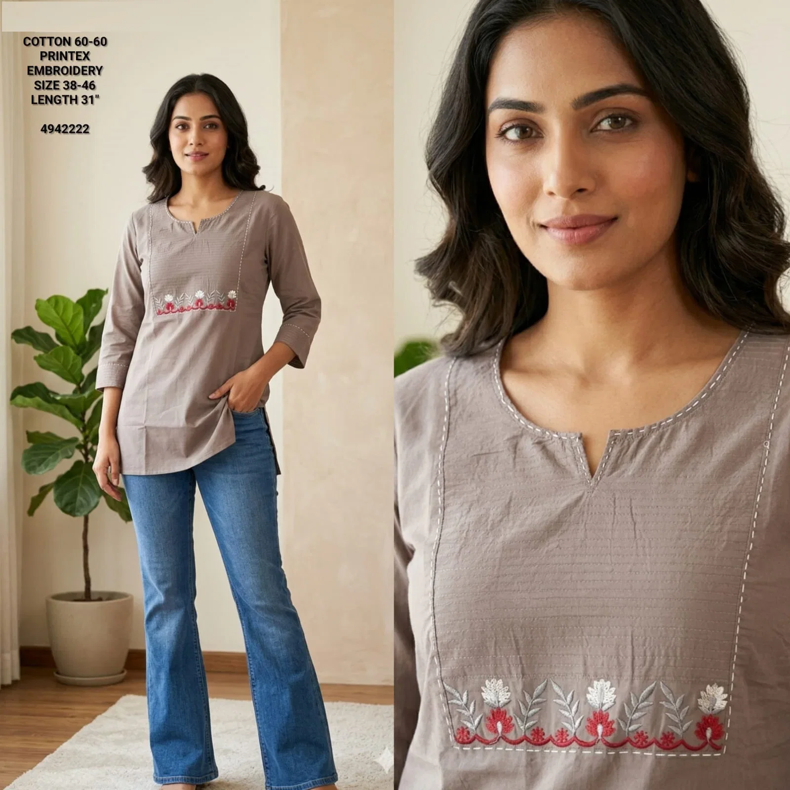 Naisha K 823 Cotton Printex Embroidered Short Top Collection
