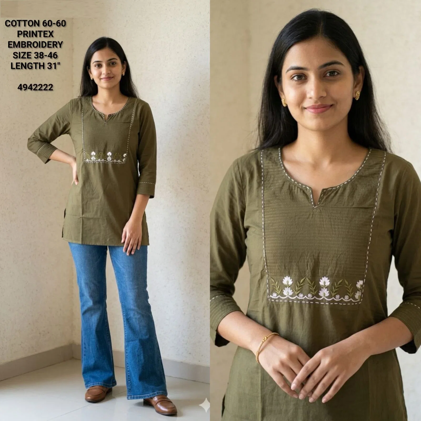 Naisha K 823 Cotton Printex Embroidered Short Top Collection