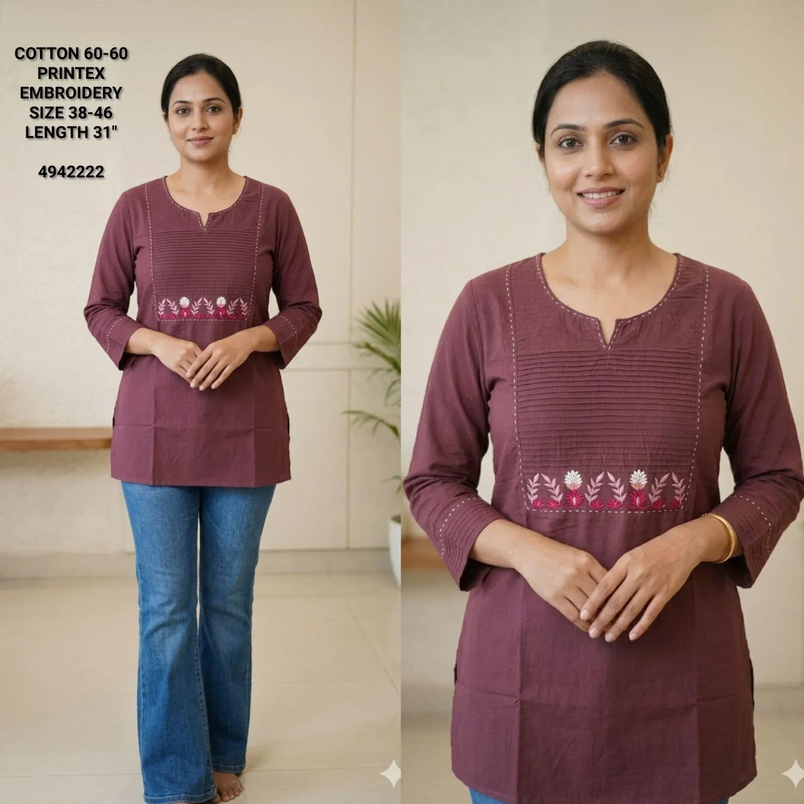Naisha K 823 Cotton Printex Embroidered Short Top Collection