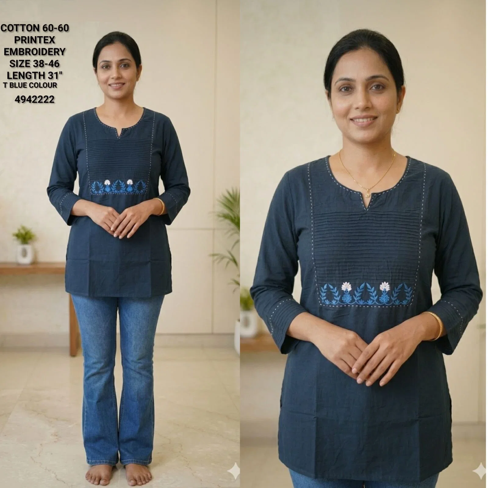 Naisha K 823 Cotton Printex Embroidered Short Top Collection