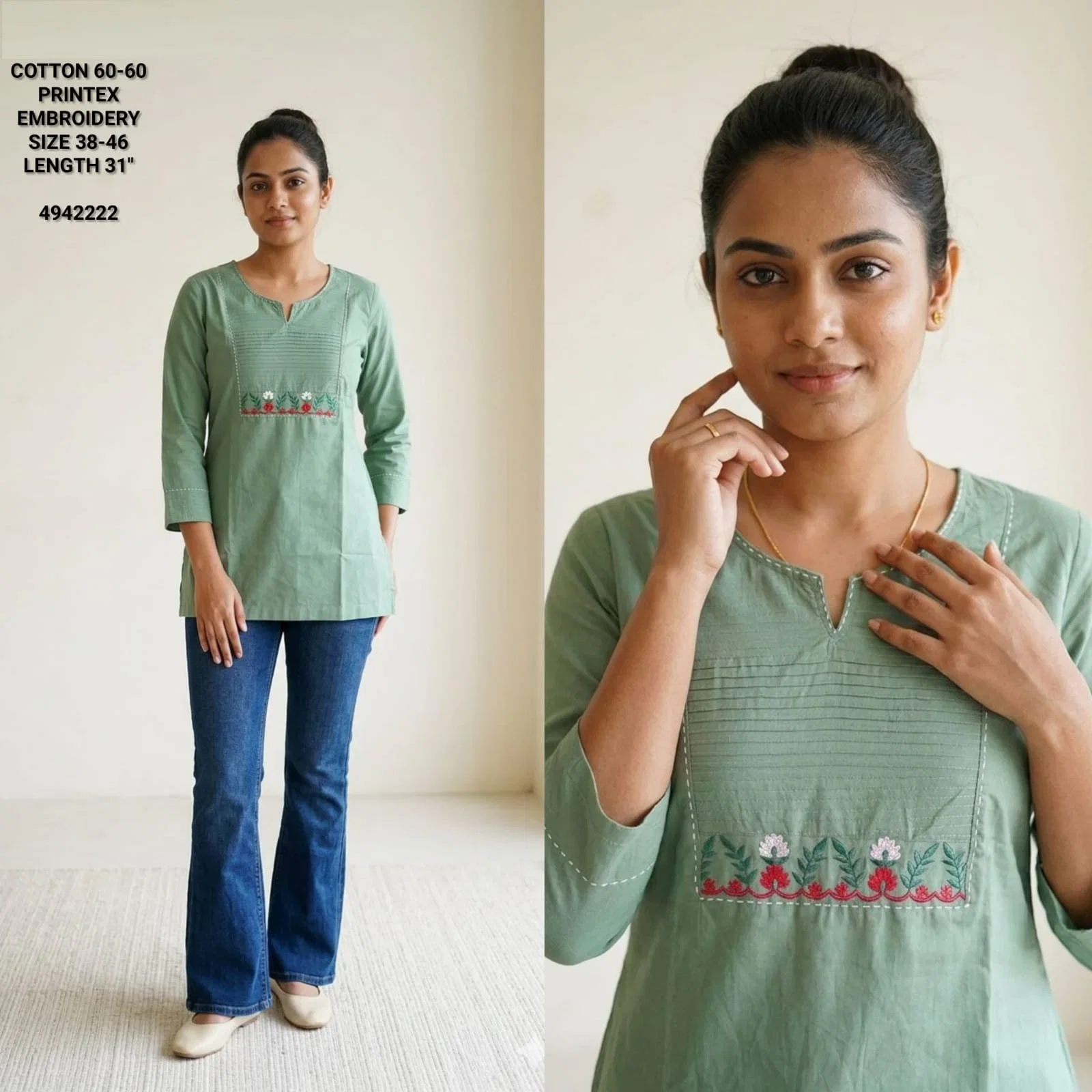 Naisha K 823 Cotton Printex Embroidered Short Top Collection