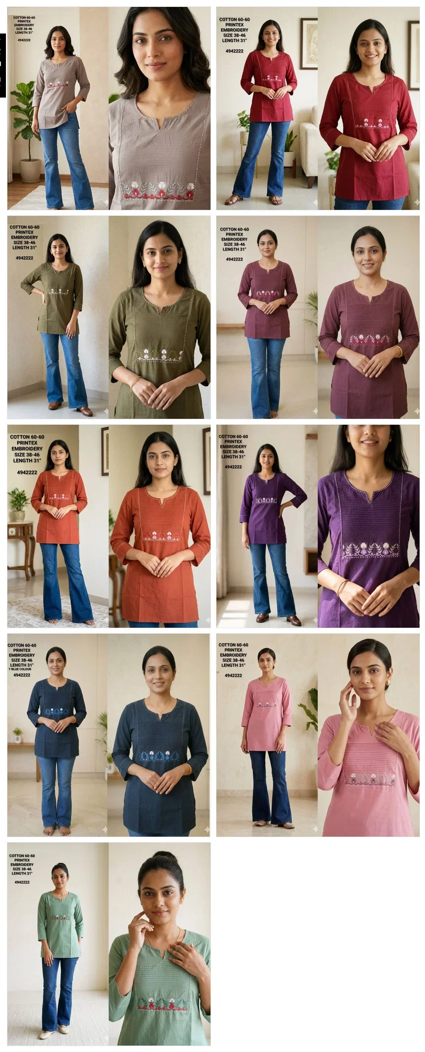 Naisha K 823 Cotton Printex Embroidered Short Top Collection