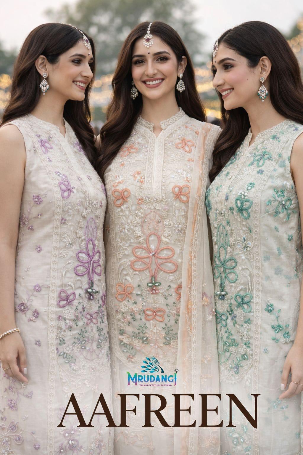 Mrudangi Aafreen Chiffon Embroidered Sequence Worked Top Bottom Dupatta Collection