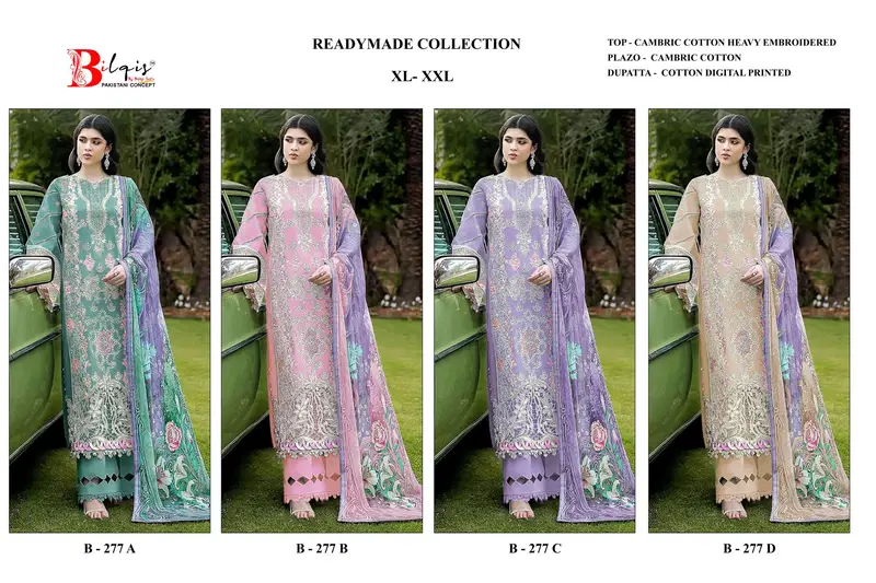 Bilqis B 277 A To D Cambric Cotton Lawn Embroidered Pakistani Salwar Kameez