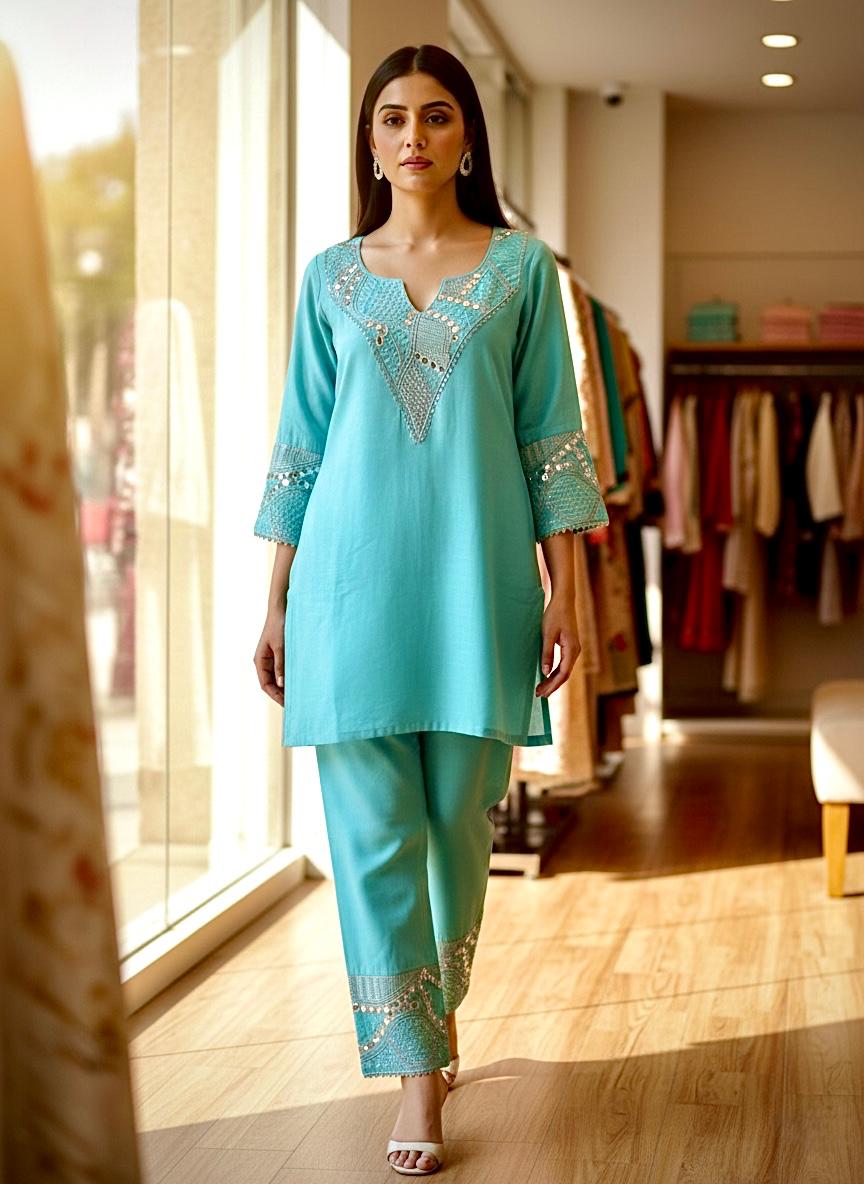 Lekha KL 508 Shimmer Silk Pepper Mirror Sequins Work Top With Bottom