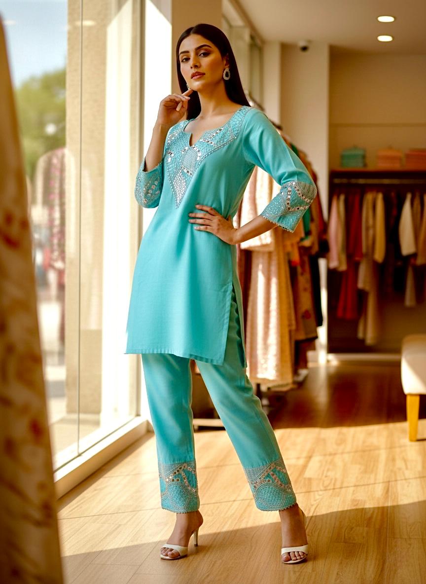 Lekha KL 508 Shimmer Silk Pepper Mirror Sequins Work Top With Bottom