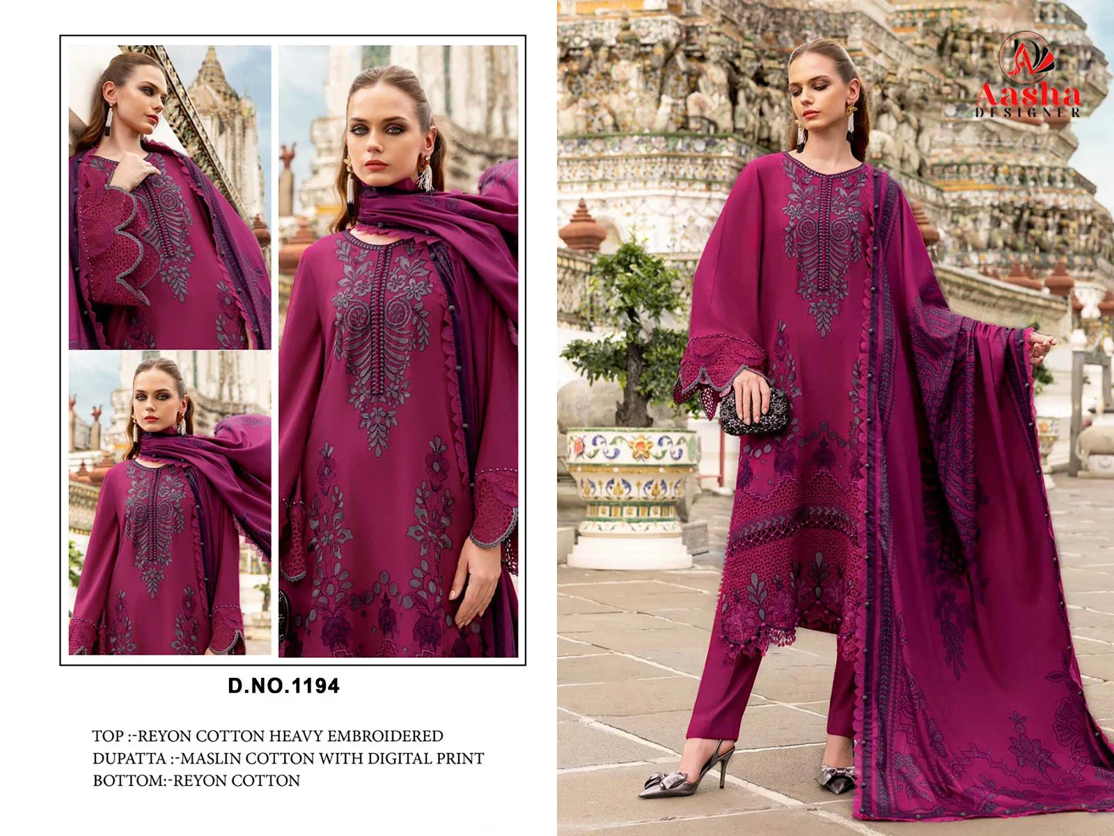Aasha 1194 Cotton Dupatta Rayon Cotton With Embroidered Salwar Kameez