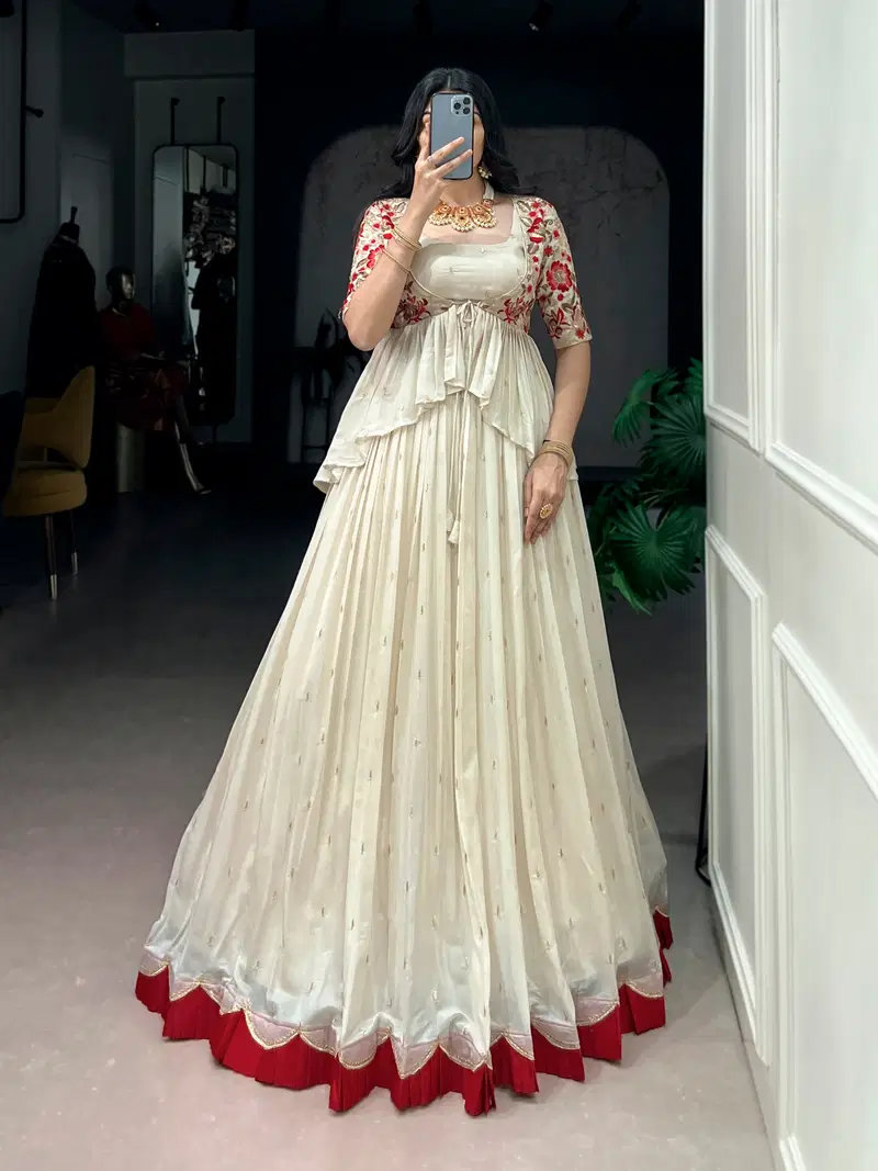 Lekha YF 1121 Chocolate Silk Thread Embroidered Indo Western