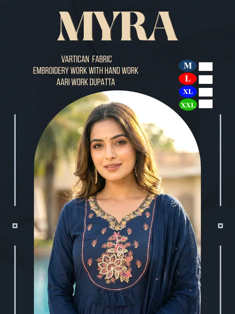 De Myra Vertican Embroidery Worked Kurti Pant With Dupatta