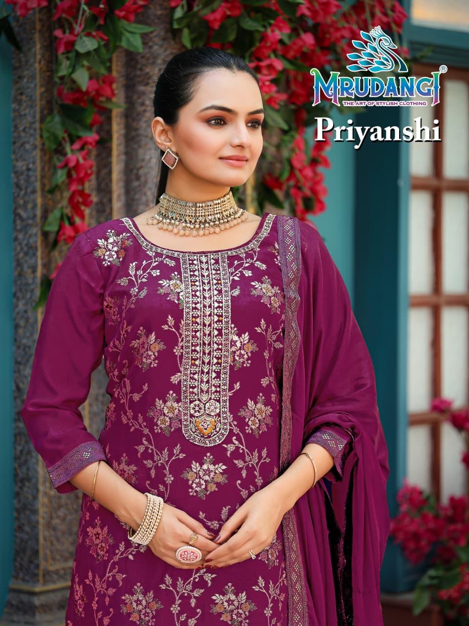 Mrudangi Priyanshi Viscose Jacquard Worked Kurti With Bottom Dupatta