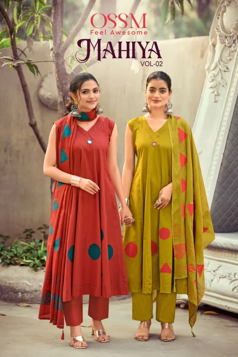 Ossm Style Mahiya Vol 2 Cotton Dhabu Hand Worked Kurti With Bottom Dupatta