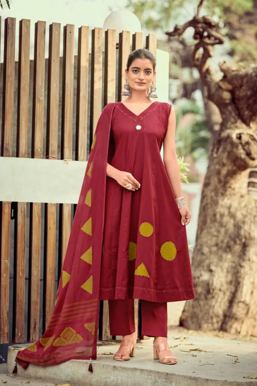 Ossm Style Mahiya Vol 2 Cotton Dhabu Hand Worked Kurti With Bottom Dupatta
