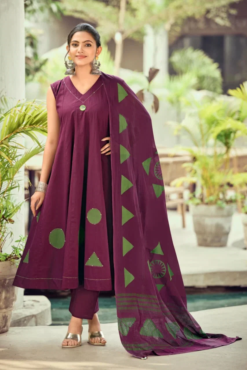 Ossm Style Mahiya Vol 2 Cotton Dhabu Hand Worked Kurti With Bottom Dupatta