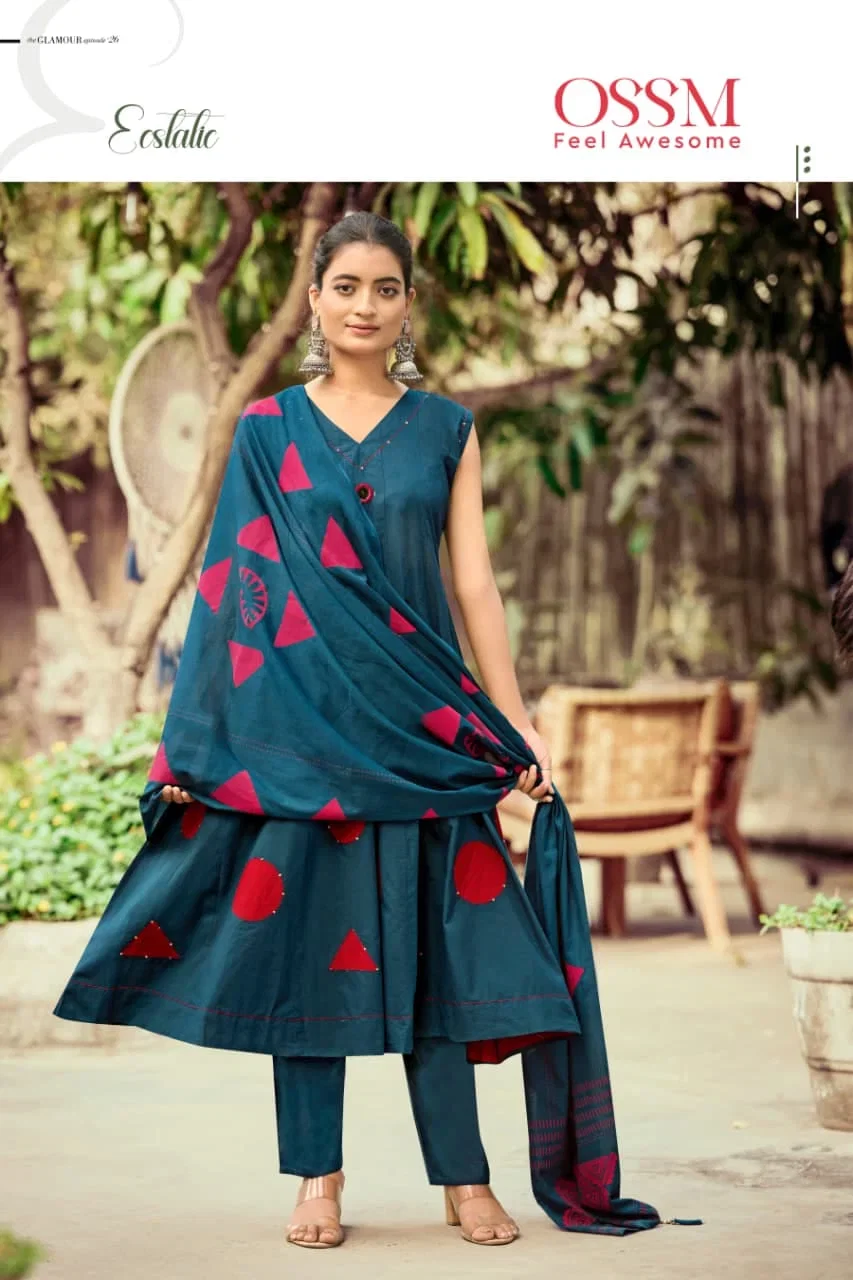 Ossm Style Mahiya Vol 2 Cotton Dhabu Hand Worked Kurti With Bottom Dupatta