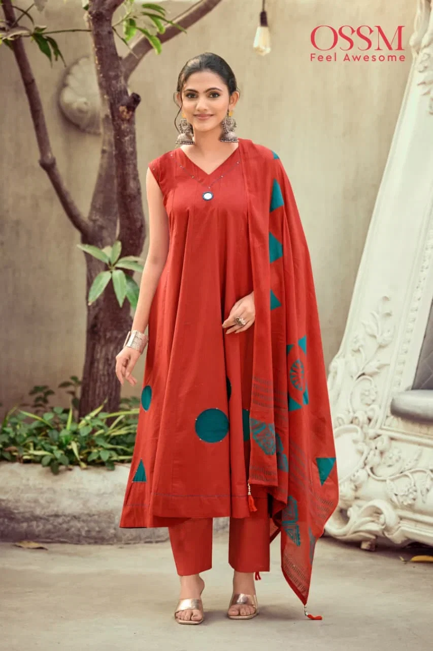 Ossm Style Mahiya Vol 2 Cotton Dhabu Hand Worked Kurti With Bottom Dupatta