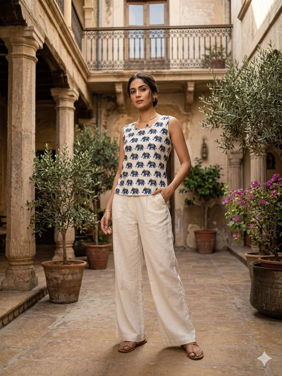 Naisha K 832 Srinkless Sleeveless Printed Tops Collection