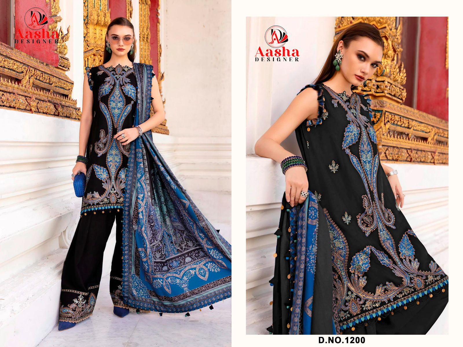 Aasha 1195 And 1200 Cotton Dupatta Rayon Cotton Embroidered Salwar Kameez