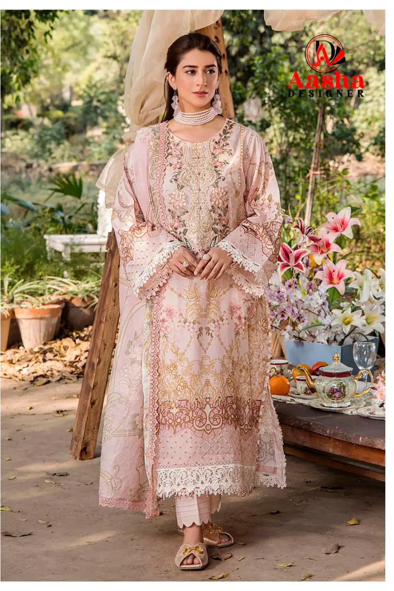 Aasha 1212 Chiffon Dupatta Cotton Printed With Embroidered Salwar Kameez