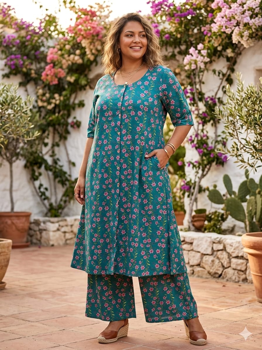 Naisha K 833 Plus Size Cotton Printed Kurti With Bottom