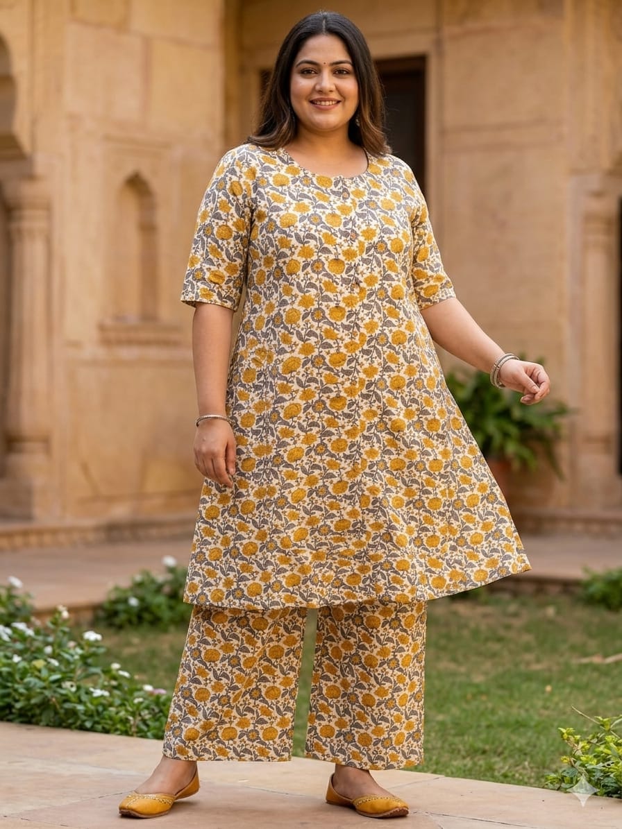 Naisha K 833 Plus Size Cotton Printed Kurti With Bottom