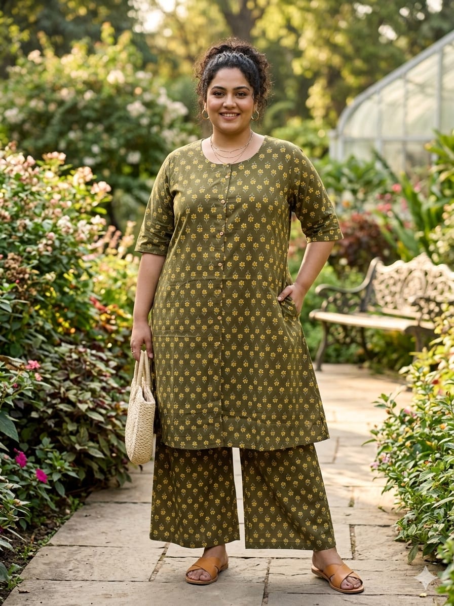Naisha K 833 Plus Size Cotton Printed Kurti With Bottom