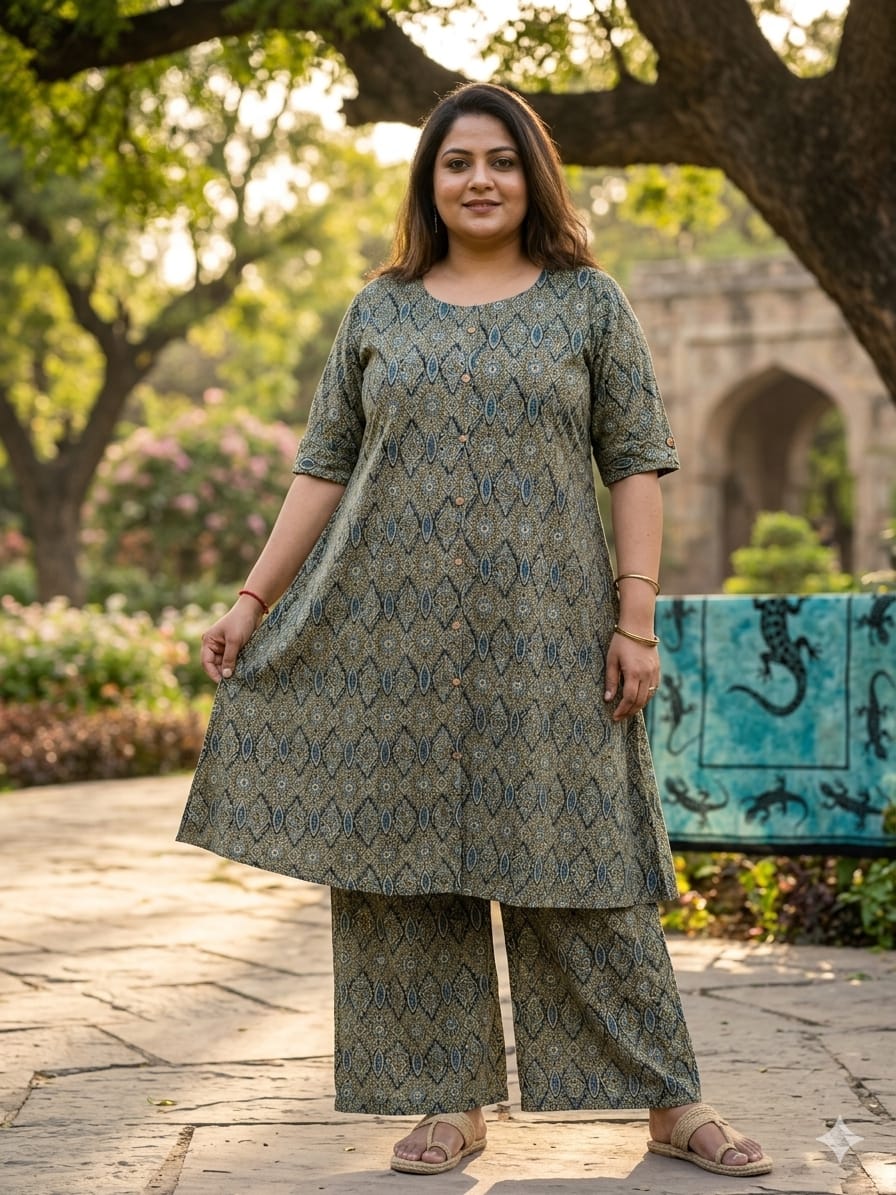 Naisha K 833 Plus Size Cotton Printed Kurti With Bottom