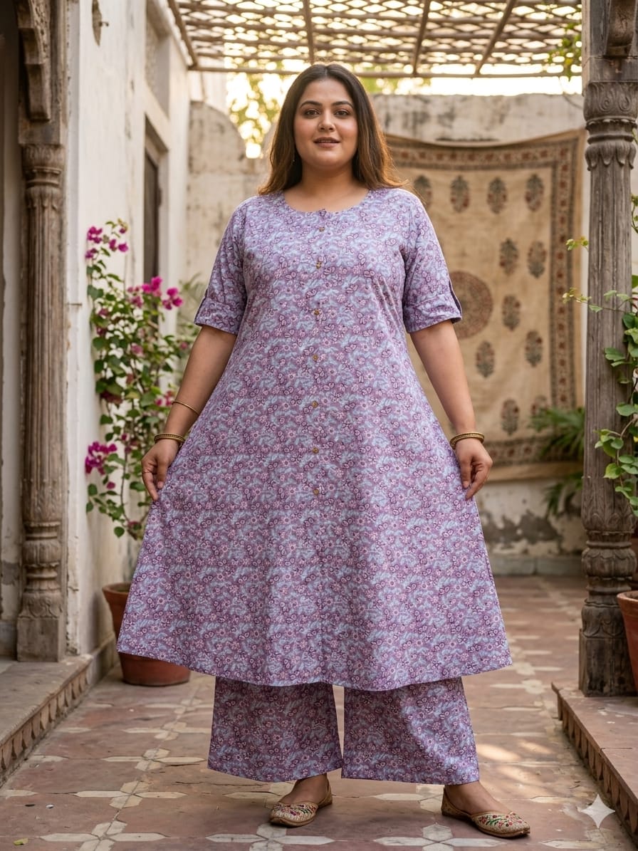 Naisha K 833 Plus Size Cotton Printed Kurti With Bottom