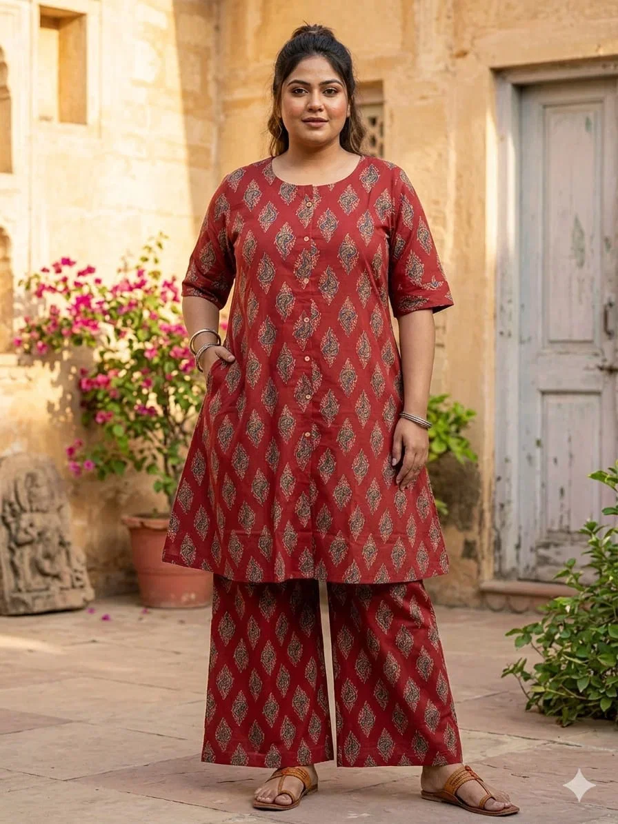 Naisha K 833 Plus Size Cotton Printed Kurti With Bottom