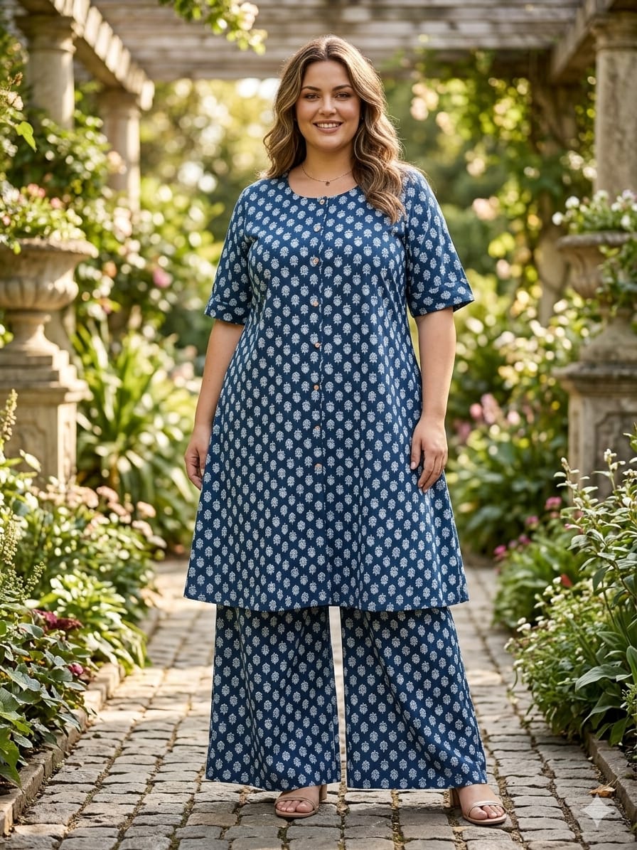 Naisha K 833 Plus Size Cotton Printed Kurti With Bottom