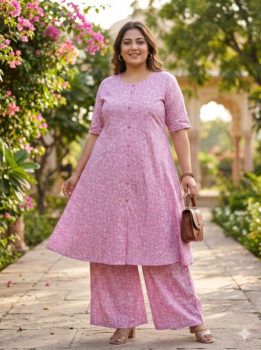 Naisha K 833 Plus Size Cotton Printed Kurti With Bottom