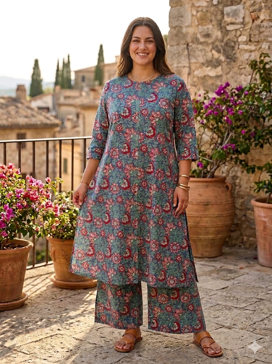 Naisha K 833 Plus Size Cotton Printed Kurti With Bottom